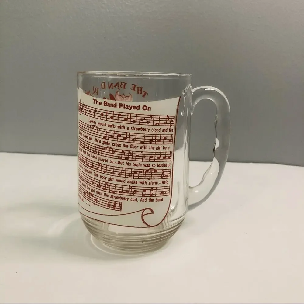 vintage hazel atlas old time music Graphic beer‎ mugs 5 inch blue green red 50s